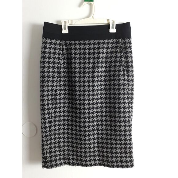 $275 DKNY Houndstooth Black Grey Womens Size 4 Tweed Wool Pencil Skirt NWT - Picture 2 of 15